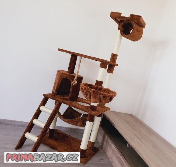 Kočičí strom - škrabadlo se schody a pelíšky,v:153cm - nové