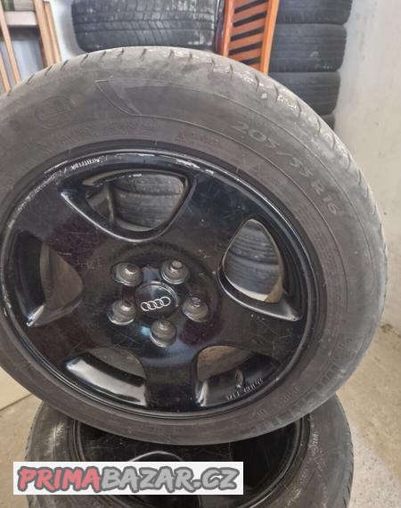Sada ALU kol originál Audi 5x112 s letní pneu 205/55/16