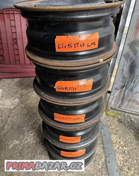 5x112 6Jx15 ET47 plechové disky VW Škoda