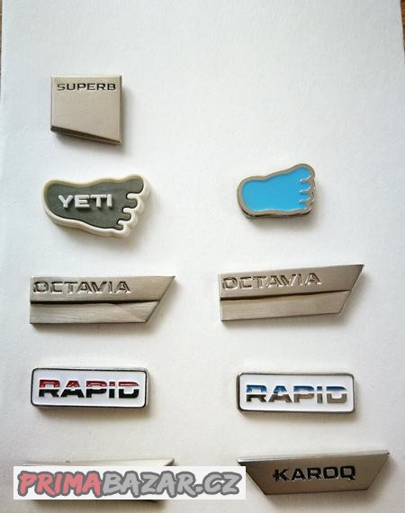 Raritní odznaky Octavia, Yetti, Superb, Rapid, Kodiaq, Karoq