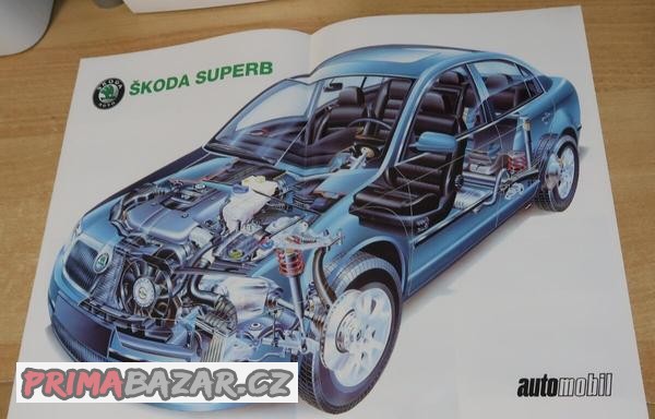 PLAKÁT ŠKODA SUPERB, VELIKOST A3, PĚKNÝ ORIGO STAV ROK 2002