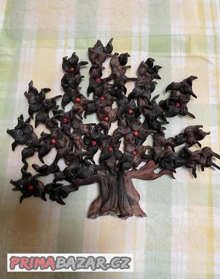 Dekorační strom s jablíčky na zeď plastický, vzhled kůže