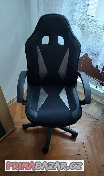 Herní židle HARLEV černá síťovina/šedá koženka