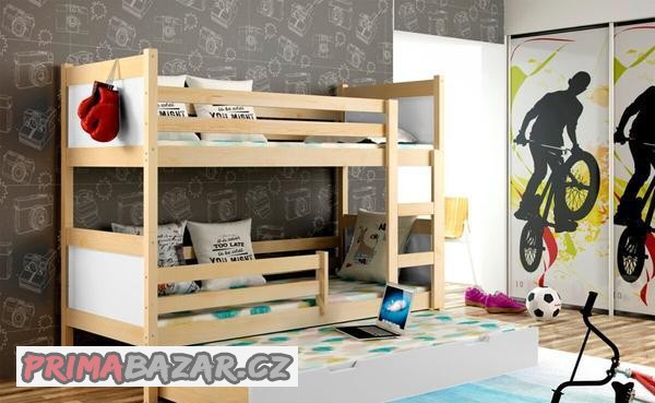 nova-patrova-postel-borovice-bila-pro-3-deti-3x-matrace