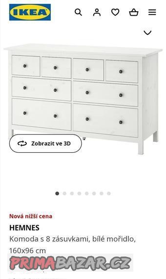 Nová komoda z masivního dřeva HEMNES Ikea, s 8 zásuvkami