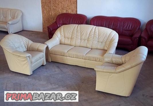 308 Kožená rozkládací sedací souprava sedačka 3+1+1 béžová