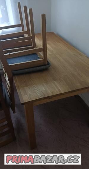 Dubový jídelní stůl, 6 ks židlí