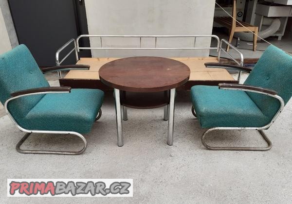 starý chromovaný nábytek,křesla Thonet,stolek,gauč