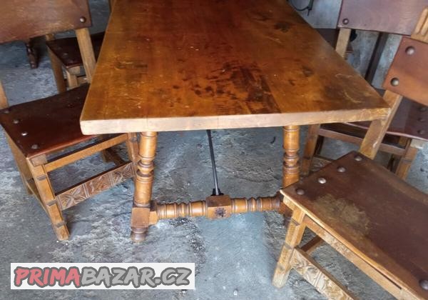 Prodám masivní stůl a 6 židli