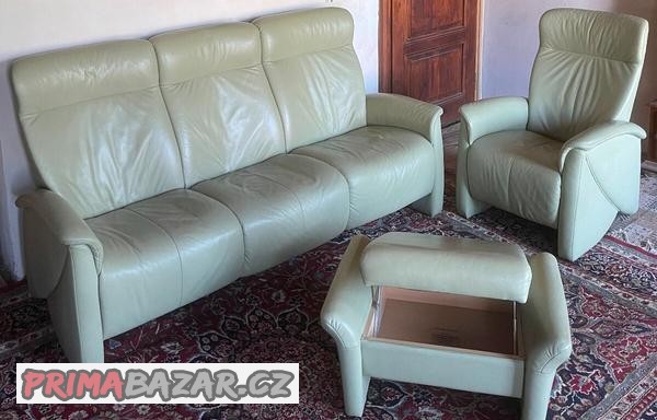 Luxusní moderní kožená sedací souprava 3+1+taburet, č. 2706