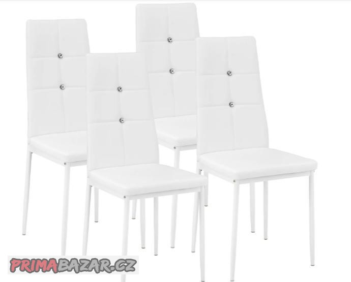 4 Jídelní židle, ozdobné kamínky bílá