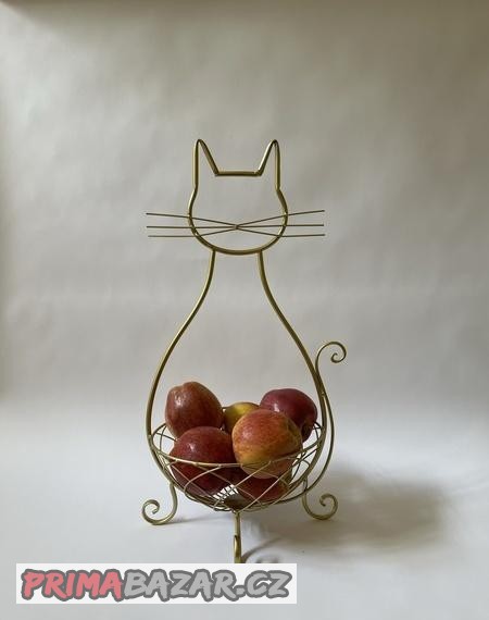 KOVOVÝ KOŠ KOŠÍK - KOČKA VE ZLATÉM PROVEDENÍ
