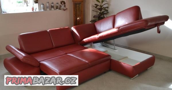 Rohová, kožená, rozkládací sedací souprava. TOP