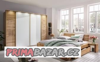 Šatní skříň Graz - Divoký dub masiv / bílé matné sklo 246 cm