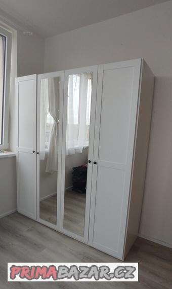Šatní skříň se zrcadly bílá š179,4  h56  v206,7 cm