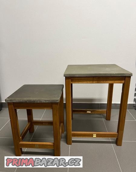 Odkládací stolky 2 ks z masivu a betonové desky