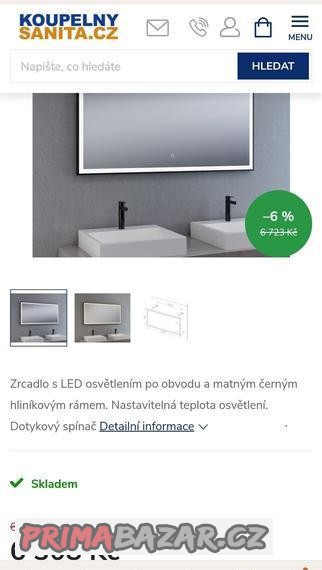 Zrcadlo s černým rámem a LED osvětlením