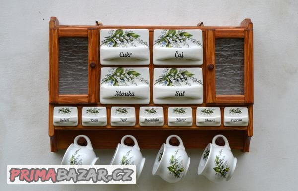 Dřevěná police velká s kořenky - motiv konvalinky