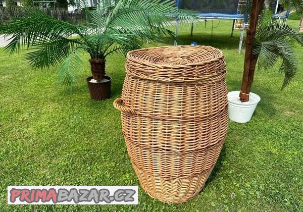 Proutěný koš soudek s víkem Ø 46cm, výška 67cm