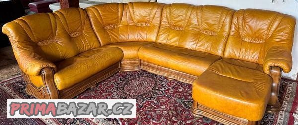 Luxusní dubová rustikální kožená sedací souprava, č.3016