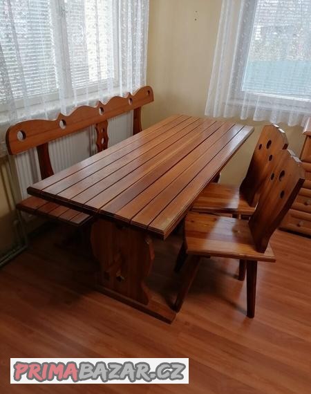 jidelni-stul-lavice-6-zidli-masiv-borovice