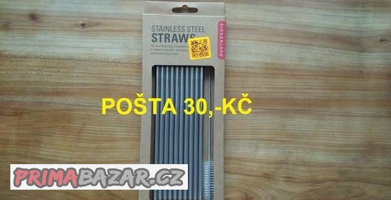 10x ocelové brčko brčka slámka slámky + kartáček, eko bio