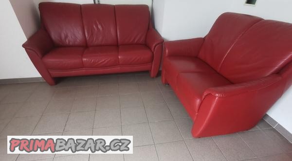 Kožená sedací souprava 3+2 - PRAVÁ KŮŽE, VÝBORNÝ STAV