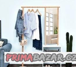 Botník s věšákem a zrcadlem | bílý+bambus GOLETO