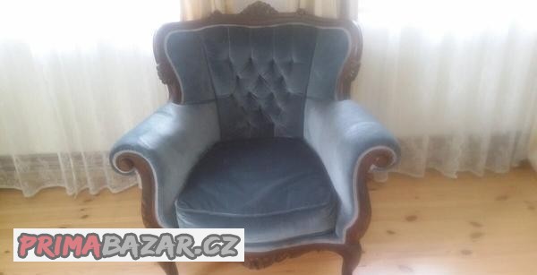 Starožitná dřevěná čalouněná souprava,pohovka,gauč,2 křesla