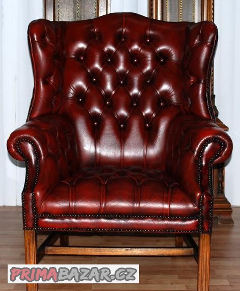 CHESTERFIELD-LEATHER-HIGH/BACK/WING CHAIR
