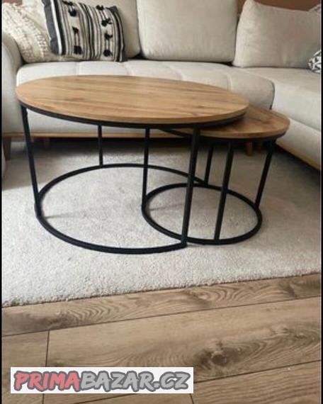 Sada přístavných stolků MADRID - dub divoký/černá, 2 ks