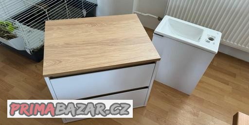 EMMY 60 cm bílá/dub se dvěma zásuvkami, pro umyvadla na desk