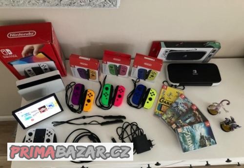Nintendo switch OLED + záruka + Hry + Pouzdro + 3x joycon