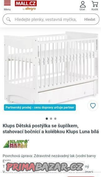 Postýlka, kolébka se stahovací bočnicí a šuplíkem Postýlka, kolébka se stahovací bočnicí a šuplíkem