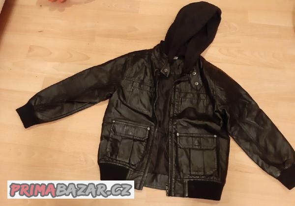 Dětská kožená bunda s odepínací kapucou. vel. 128