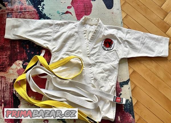 Kimono detske vel. 130 bílý a žlutý pásek chrániče na nohy