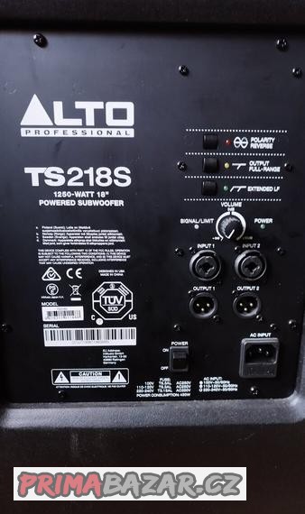 PRODÁM PA  ALTO subwoofer TS218 a střed TS 315