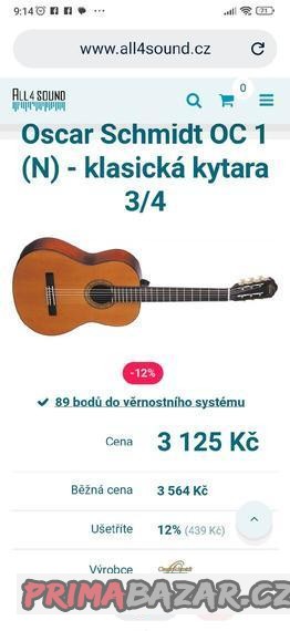 Oscar Schmidt OC1 klasická kytara, ladička, stojánek, obal