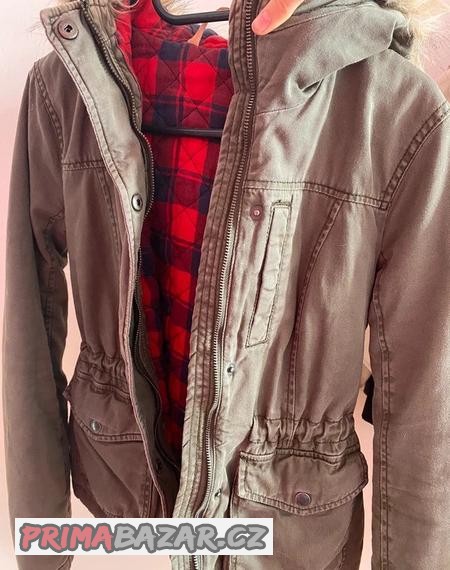 khaki-parka-kratka-bunda-znacky-hollister-xs